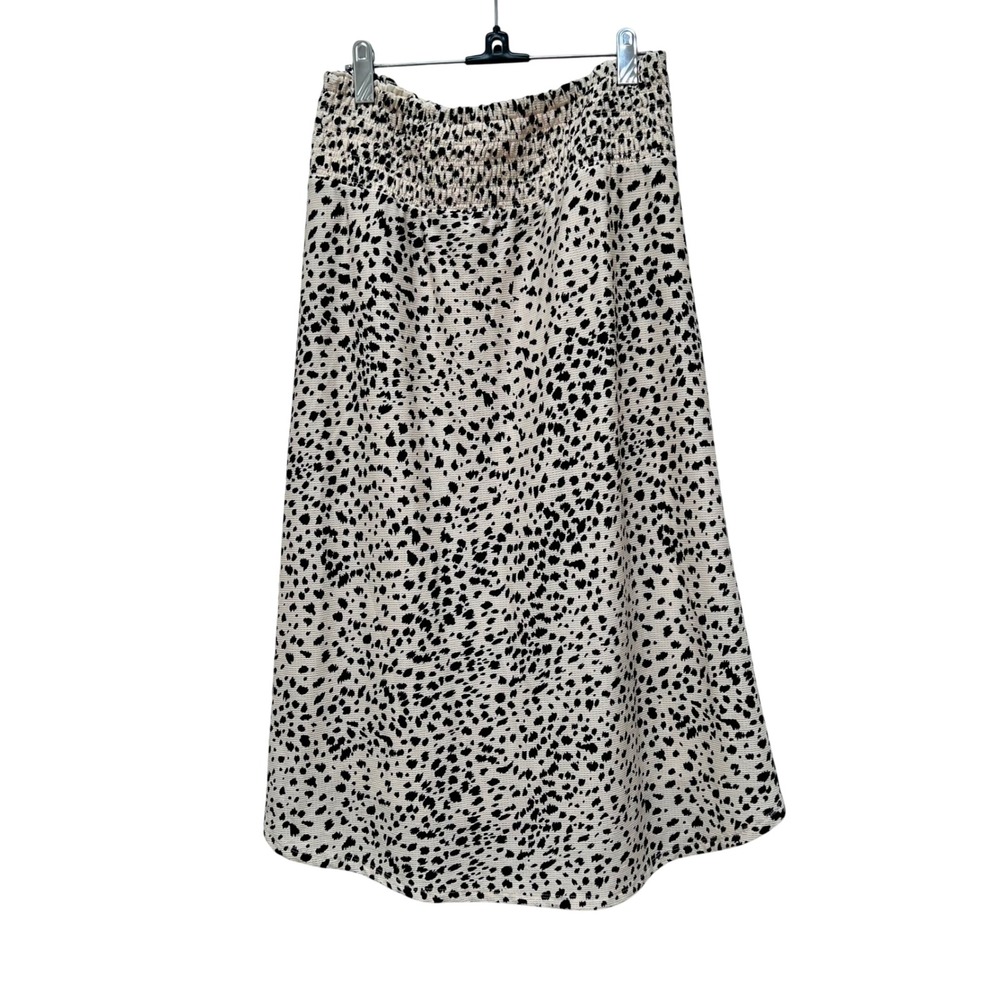 Cato Womens Plus 18/20 Animal Print Smocked Waist Midi Skirt Black Cream Spotted